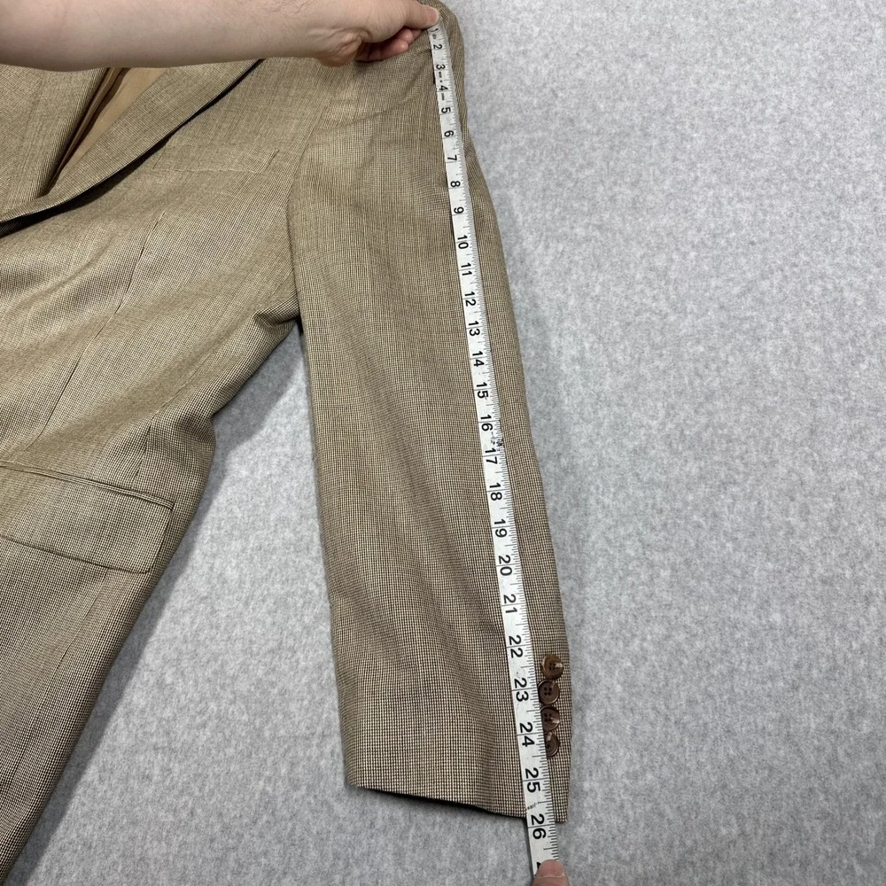 Lauren Ralph Lauren Men's 46L Houndstooth Silk‎ Wool Blend Blazer Tan Sport Coat